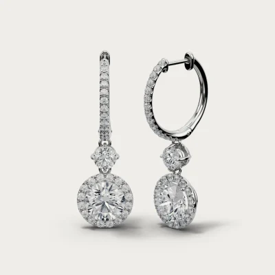 Pavé Drop Hoops, round in white gold