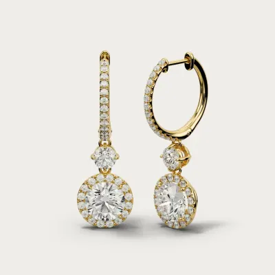 Pavé Drop Hoops in yellow gold