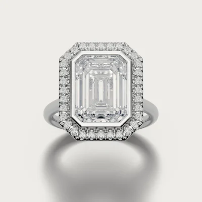 Bezel Halo, emerald in white gold