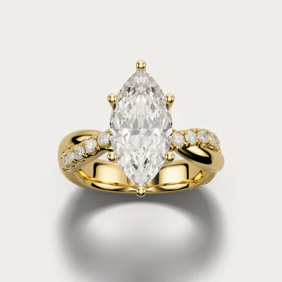 Twisted Pavé Solitaire, marquise in yellow gold