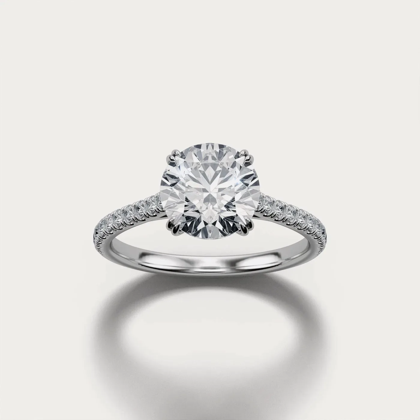 Pavé Solitaire, round in white gold, three-quarter view