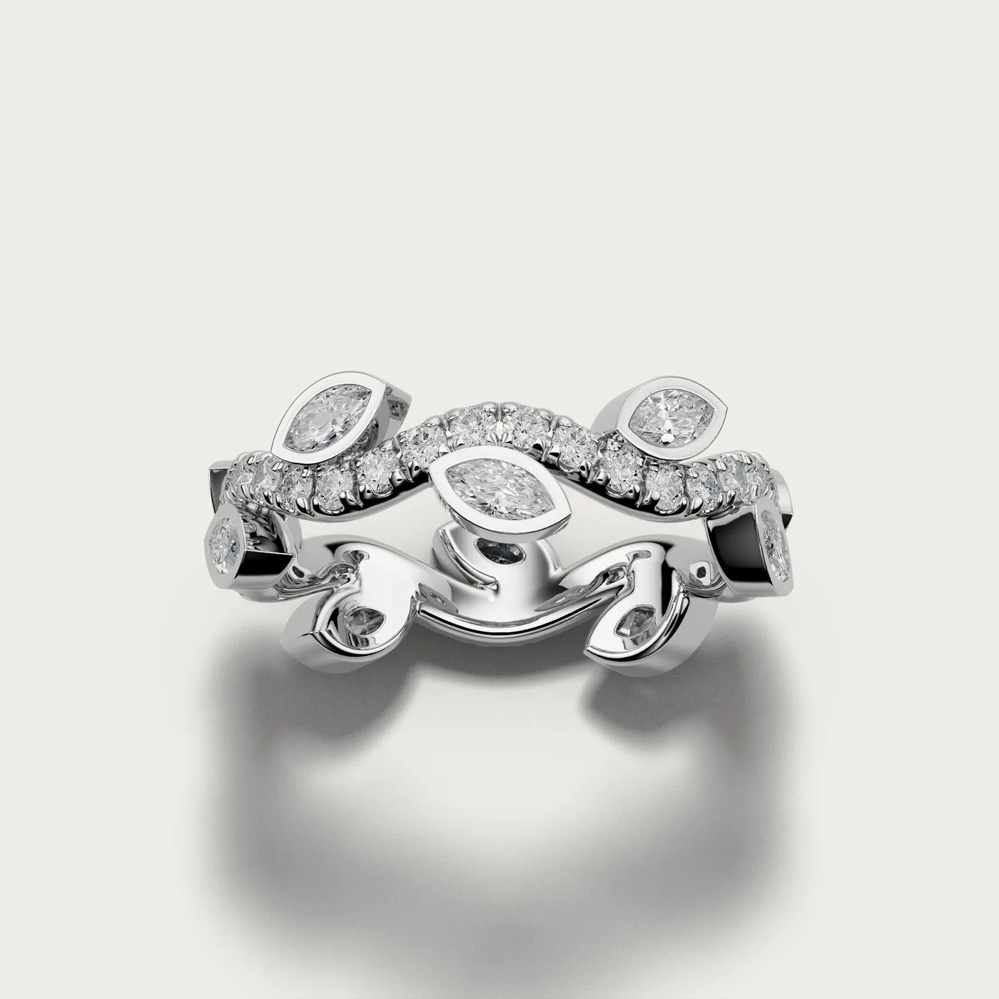 ST2097, marquise in white gold, three-quarter view